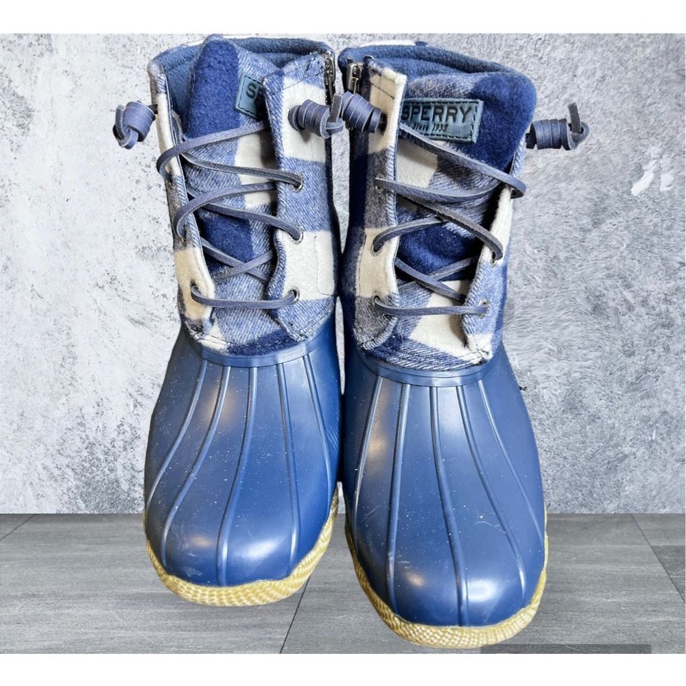 Sperry Saltwater Check Navy Duck Boots Sz10